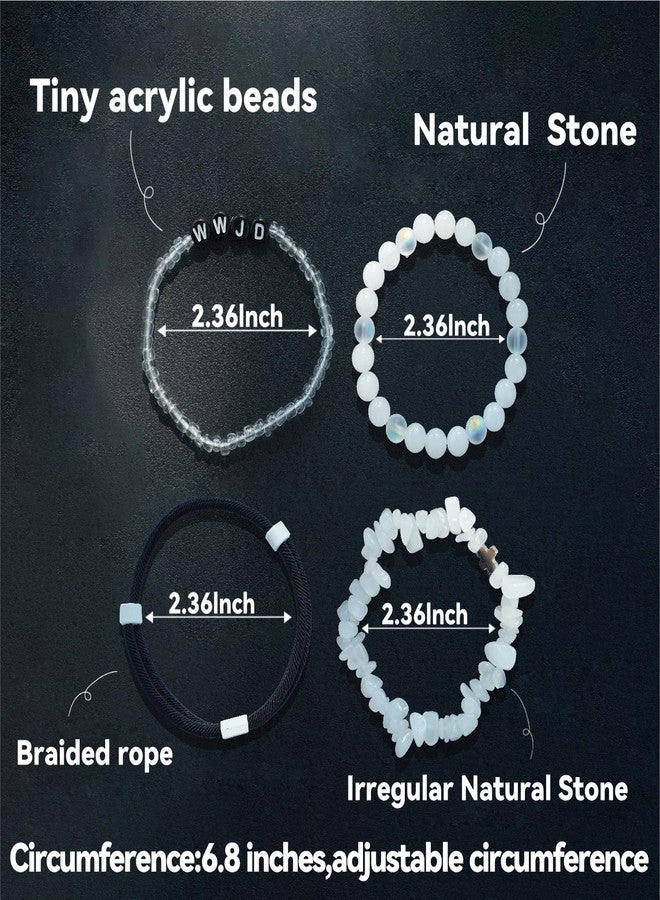 Fancypost 5PC Bible Verse Bracelets，WWJD Christian Scripture Elastic Scan Wristbands，Crystal Cross Faith Beads Bracelet，Braided Rope Handchain Jewelry for Women Men (White) - Image 2