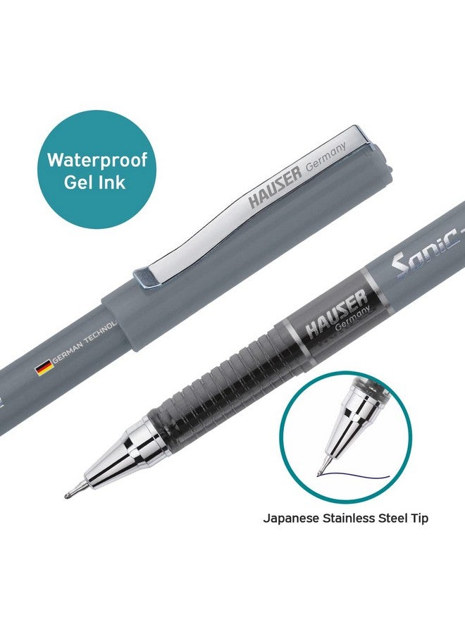 Hauser Germany Hauser Sonic 0.55mm Gel Pen Box | Attractive Foiled Body | Stylish Metal Clip | Refillable & Waterproof Gel Ink | German Technology For Smooth & Effortless Writing | Black Ink, Set of 10 Gel Pens - Image 4