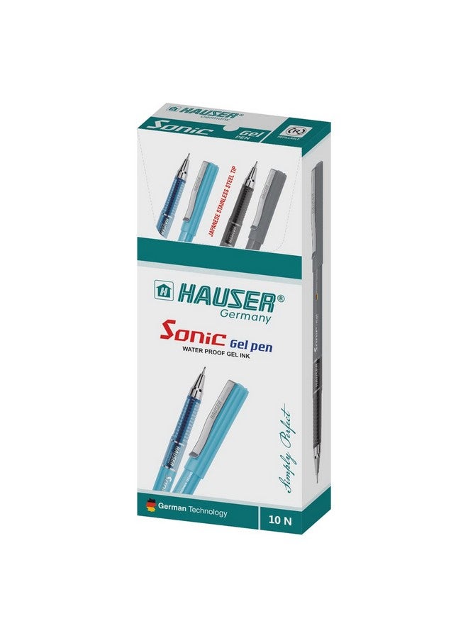 Hauser Germany Hauser Sonic 0.55mm Gel Pen Box | Attractive Foiled Body | Stylish Metal Clip | Refillable & Waterproof Gel Ink | German Technology For Smooth & Effortless Writing | Black Ink, Set of 10 Gel Pens - Image 3