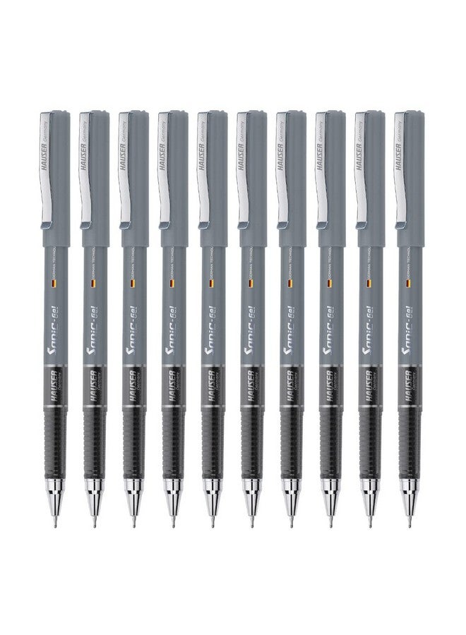Hauser Germany Hauser Sonic 0.55mm Gel Pen Box | Attractive Foiled Body | Stylish Metal Clip | Refillable & Waterproof Gel Ink | German Technology For Smooth & Effortless Writing | Black Ink, Set of 10 Gel Pens - Image 1