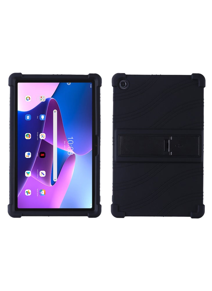 For Lenovo Tab M10 Plus (3rd Gen)/Xiaoxin Pad 2022 10.6 inch 125F/128 Anti-collision Soft Silicone Tablet Protective Case Cover with Adjustable PC Kickstand - Black - Image 1