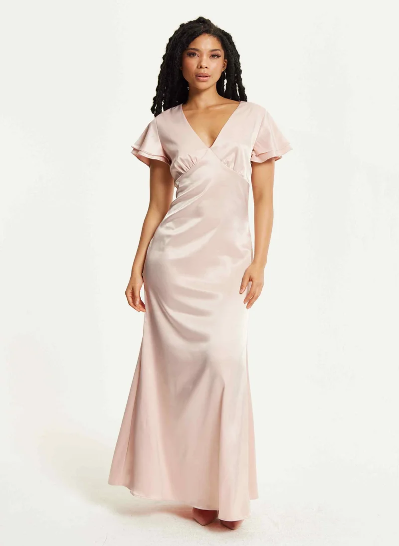 Liquorish Short Sleeve Light Pink Maxi Dress