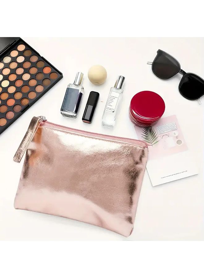 Silver Large Capacity Makeup Bag With Golden Zipper For Women Travel - Image 2
