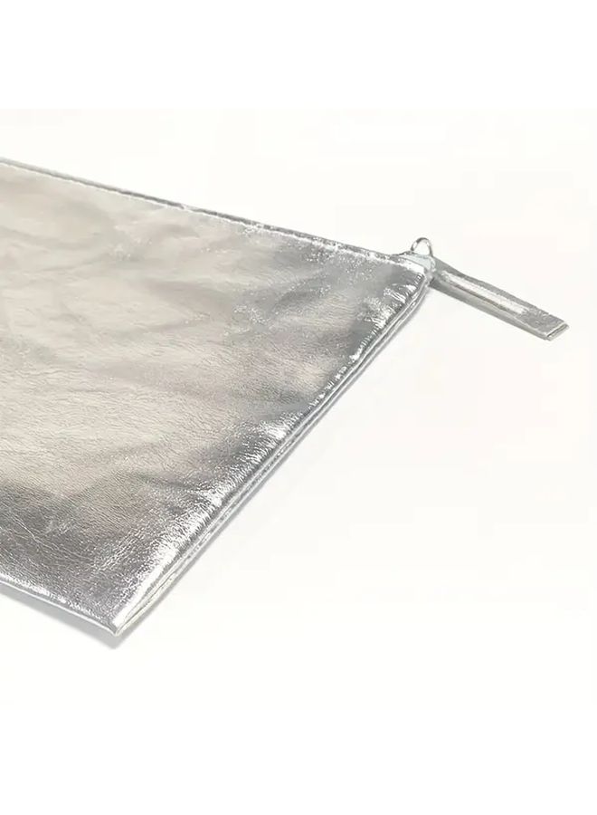 Silver Large Capacity Makeup Bag With Golden Zipper For Women Travel - Image 3