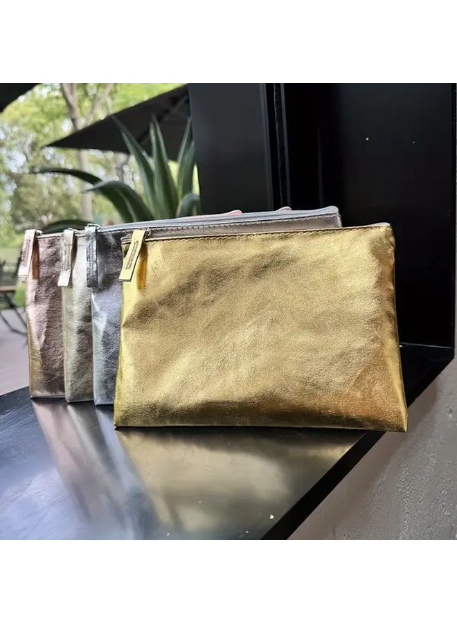 Silver Large Capacity Makeup Bag With Golden Zipper For Women Travel - Image 5
