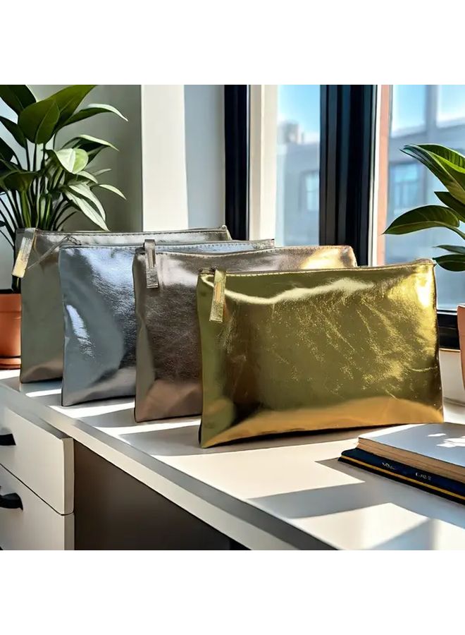 Silver Large Capacity Makeup Bag With Golden Zipper For Women Travel - Image 1