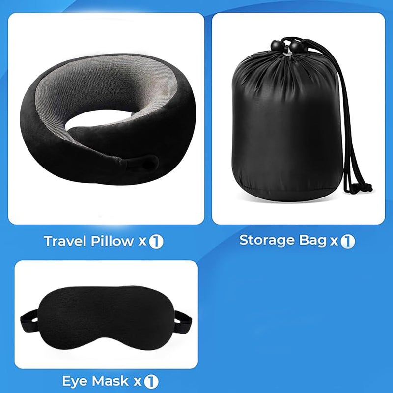 BigPlayer Raised Memory Foam Neck Pillow for Travel Neck Support Rest Pillow Car Pillow Flight and Train Accessory Pillow for Neck Pain Relief Neck Pillow and Eye Mask and Bag - Image 3