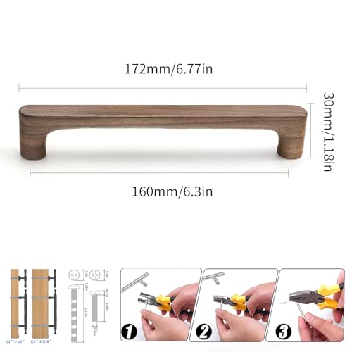Evionlin 63 in walnaut 4 pcs Round Wooden Drawer Pulls cabinets Handle Kitchen Door - Image 3