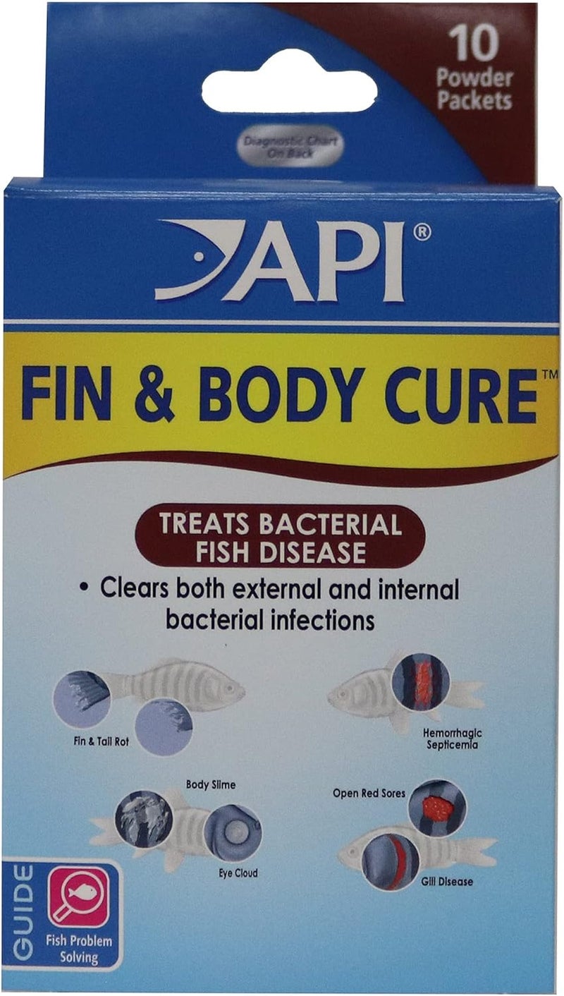 API FIN & BODY CURE Freshwater Fish Powder Medication 10-Count Box - Image 1