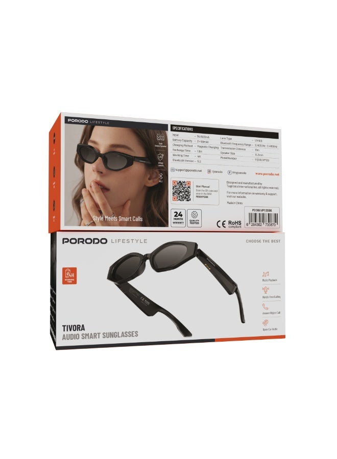porodo Tivora Audio Smart Sunglasses with 4H Working Time & UV400 Lens Protection / Stereo Sound Quality / Hands Free Calling / Music Playback / Bluetooth V5.2 - Black - Image 4