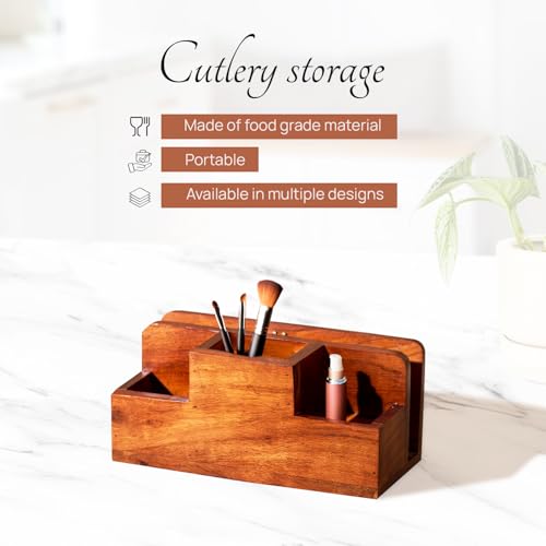 nestroots Wooden Napkin & Cutlery Holder Spoon stand for kitchen | 8 Inch Brown | Cutlery Holder for Dining Table | Wooden Caddy Storage Organiser Stand Caddy Holder - Image 4