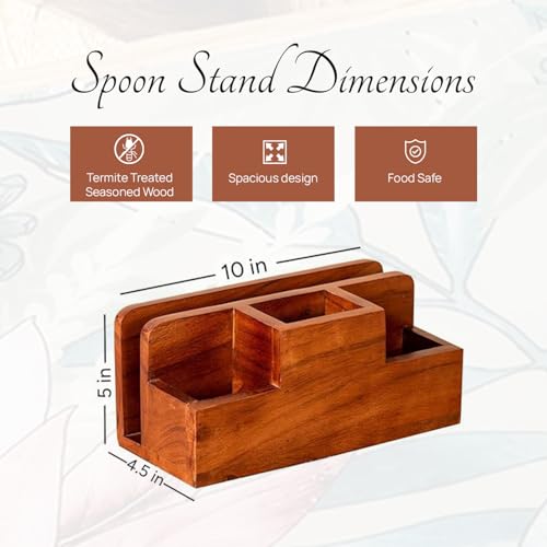 nestroots Wooden Napkin & Cutlery Holder Spoon stand for kitchen | 8 Inch Brown | Cutlery Holder for Dining Table | Wooden Caddy Storage Organiser Stand Caddy Holder - Image 2