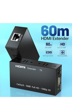 Generic HDMI Extender, 1080P HDMI Transmitter and Receiver Up to 60 Meters(196ft), HDMI Ethernet Sender Repeater Over Singal RJ45 Cat5e/Cat6/Cat7 Ethernet LAN Cable, HDMI to RJ45 and RJ45 to HDMI Transmitter  - Image 1