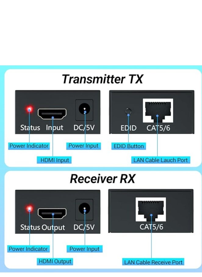 Generic - HDMI Extender, 1080P HDMI Transmitter and Receiver Up to 60 Meters(196ft), HDMI Ethernet Sender Repeater Over Singal RJ45 Cat5e/Cat6/Cat7 Ethernet LAN Cable, HDMI to RJ45 and RJ45 to HDMI Transmitter - Image 1