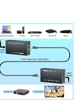 Generic HDMI Extender, 1080P HDMI Transmitter and Receiver Up to 60 Meters(196ft), HDMI Ethernet Sender Repeater Over Singal RJ45 Cat5e/Cat6/Cat7 Ethernet LAN Cable, HDMI to RJ45 and RJ45 to HDMI Transmitter  - Image 4