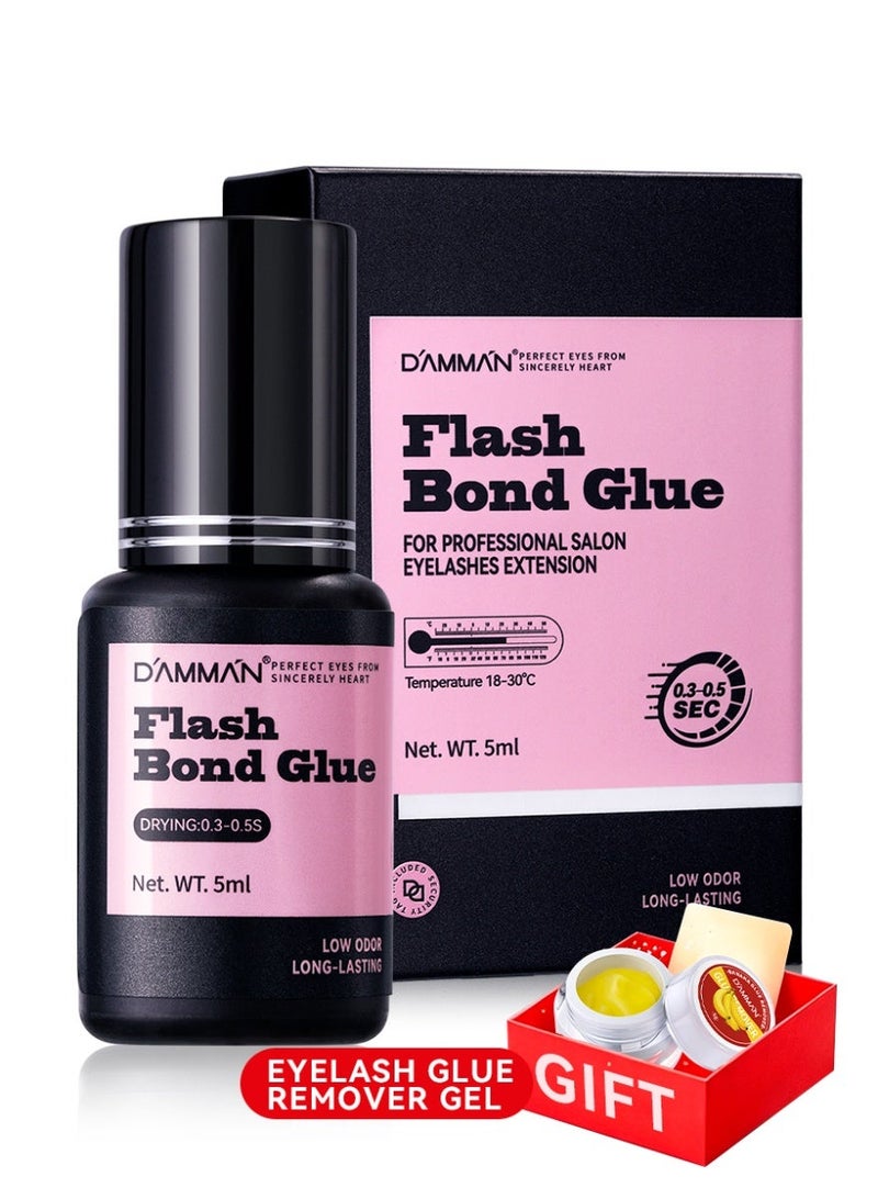 D'AMMA'N DAMMAN 5ml Professional Eyelash Extension Glue - 0.3-0.5s Hyper-Fast Drying Strong Retention Salon Glue, Premium Lash Extension Adhesive for Master Artists Only - Image 1