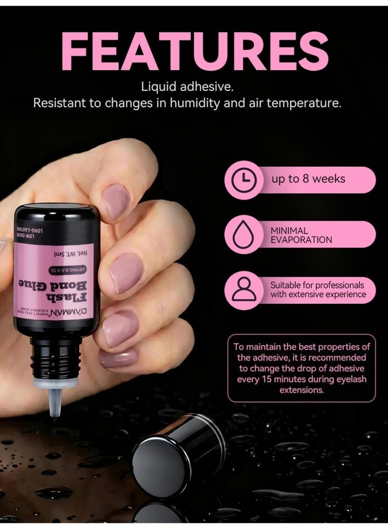 D'AMMA'N DAMMAN 5ml Professional Eyelash Extension Glue - 0.3-0.5s Hyper-Fast Drying Strong Retention Salon Glue, Premium Lash Extension Adhesive for Master Artists Only - Image 3