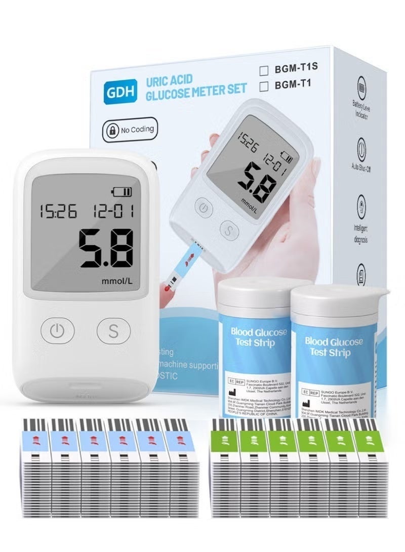 SahlTech Uric Acid & Blood Glucose 2-in-1 Testing Kit | Meter with 25 Uric Acid Strips, 25 Glucose Strips & 50 Lancets - Image 1