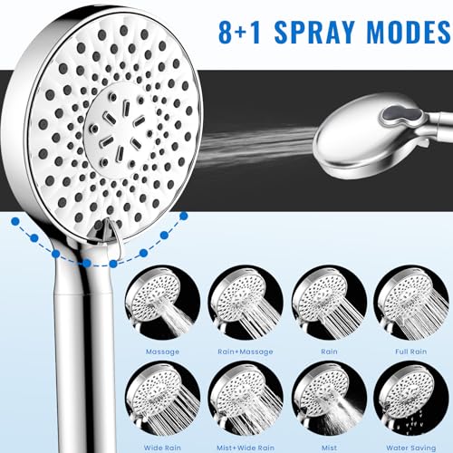 Ryamen Filtered Shower Head with Handheld, High Pressure 9-Spray Modes Detachable Shower Head with Filter for Hard Water-Remove Chlorine & Impurities, Improve Skin & Hair Health, Chrome - Image 4