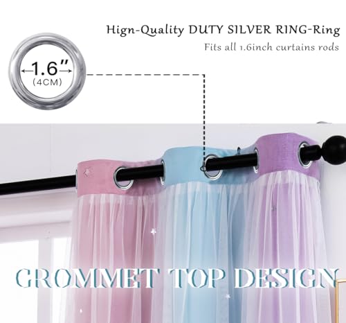 Yancorp Curtains for Girls Bedroom Kids Room Curtain Colorful Window Nursery Curtain 63 inches Length Room Darkening Grommet 2 Layers (Pink Purple, W34 X L63) - Image 3