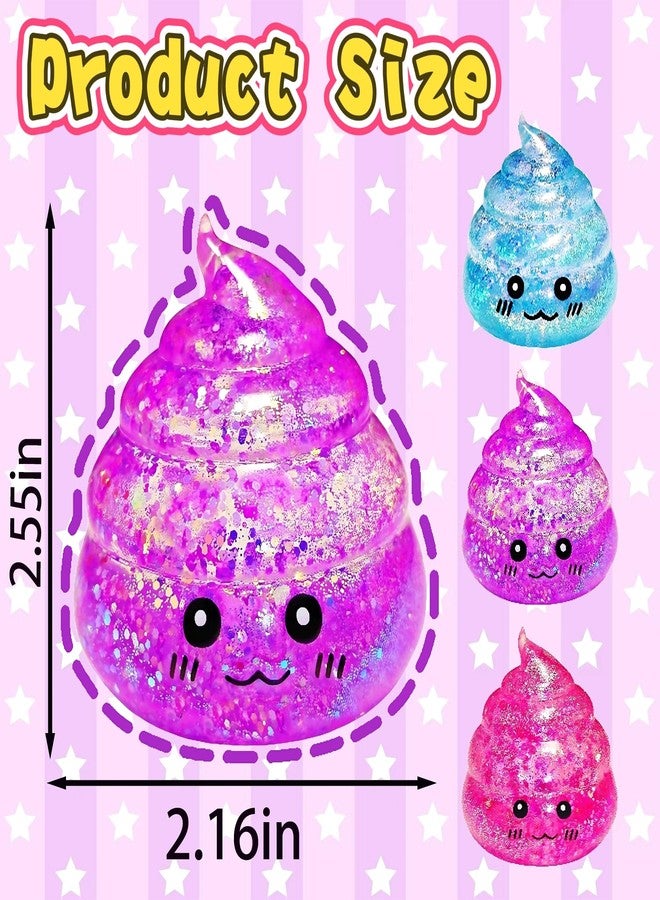 EVDERS 3 Pack Novelty Squishy Poop Stress Balls, 3 Colors Glitter Poops Sensory Joke Prank Toys Anxiety Relief Squeeze Fidget Toy Funny Poop Shape Autism Toy for Adults Teens Kids Party Favor - Image 3