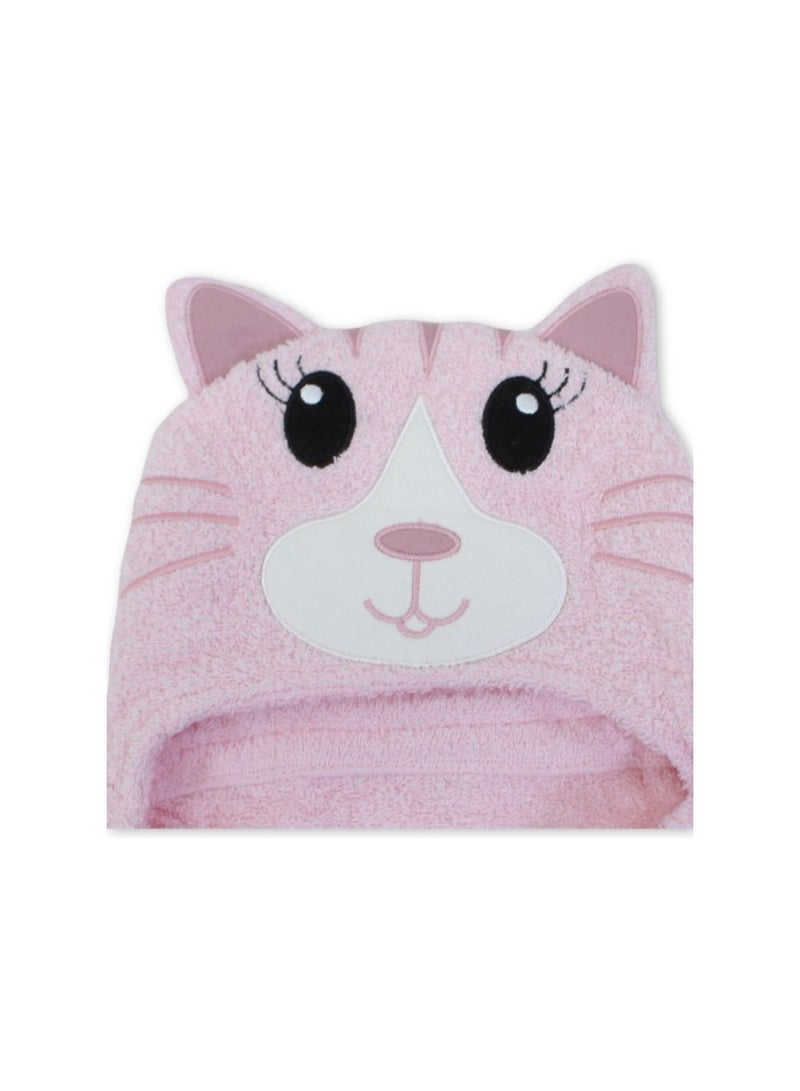 Junior Cotton Baby Hooded Towel – Pink with Cat Design - Image 3