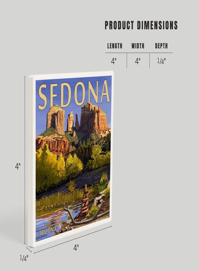 Lantern Press Sedona, Arizona, Cathedral Rock and Cairn (Absorbent Ceramic Coaster, Single, Cork Back, Kitchen Table Decor) - Image 5