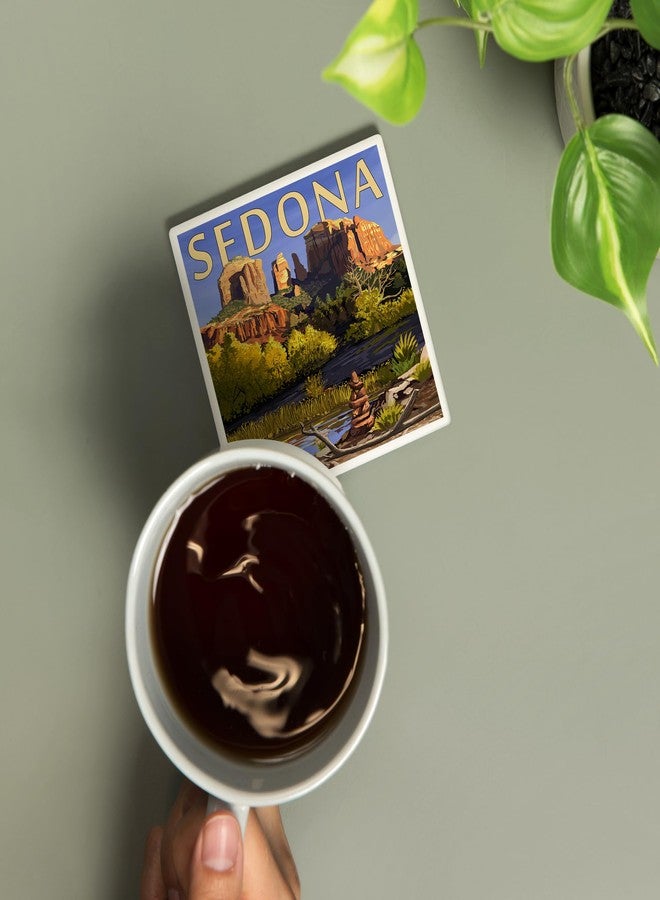 Lantern Press Sedona, Arizona, Cathedral Rock and Cairn (Absorbent Ceramic Coaster, Single, Cork Back, Kitchen Table Decor) - Image 2