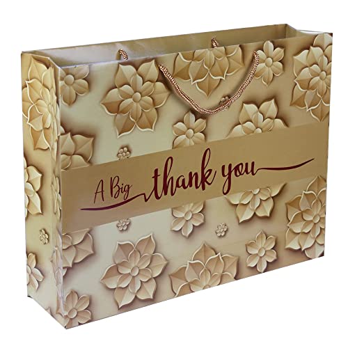 Arrow Paper Products A Big Thank You Golden Design Printed Gift Bags For Gifting | Weddings | Birthday | Holiday Presents (Size 12 X 16 X 4 Inch | Pack of 25) - Image 1