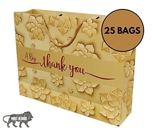 Arrow Paper Products A Big Thank You Golden Design Printed Gift Bags For Gifting | Weddings | Birthday | Holiday Presents (Size 12 X 16 X 4 Inch | Pack of 25) - Image 5