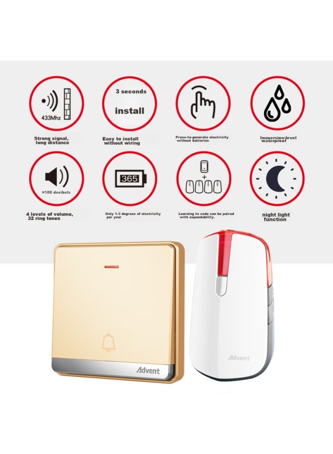 Advent F86-681pr Doorbell, Self-powered Wireless Doorbell, Waterproof Home Call Button - Image 5