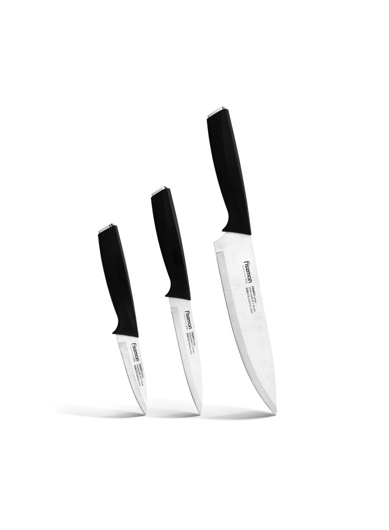 Fissman طقم سكاكين 3 قطع، سكين شيف 8 بوصة من سلسلة فرانكو من الفولاذ المقاوم للصدأ، سكين متعددة الاستخدامات 5 بوصة، سكين تقشير 3.5 بوصة - Image 1