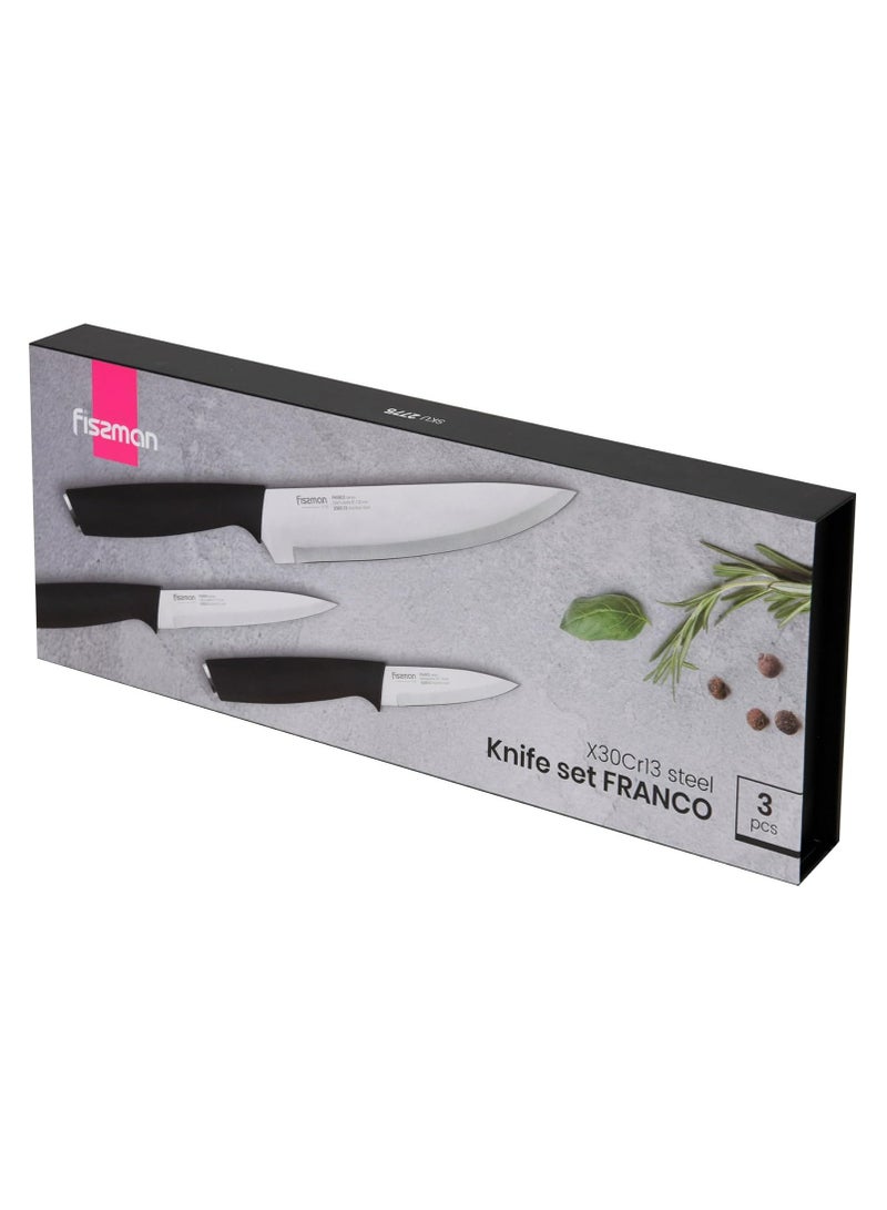 Fissman طقم سكاكين 3 قطع، سكين شيف 8 بوصة من سلسلة فرانكو من الفولاذ المقاوم للصدأ، سكين متعددة الاستخدامات 5 بوصة، سكين تقشير 3.5 بوصة - Image 4