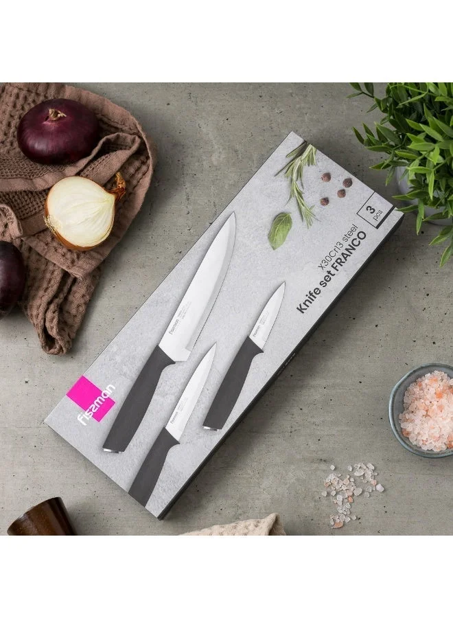 فيسمان 3-Piece Knife Set, Stainless Steel Franco Series 8'' Chef Knife, 5'' Utility Knife, 3.5'' Paring Knife