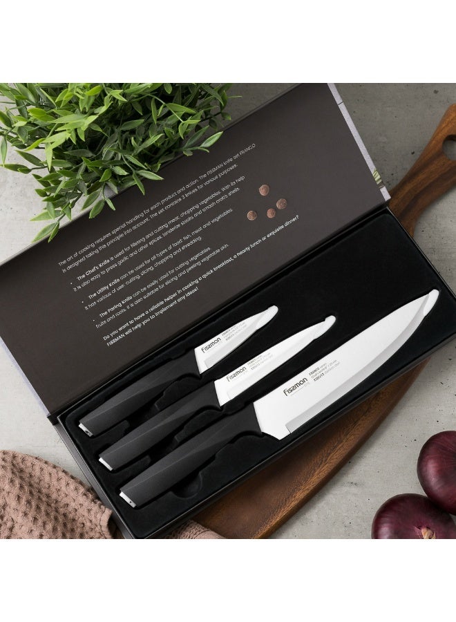 Fissman طقم سكاكين 3 قطع، سكين شيف 8 بوصة من سلسلة فرانكو من الفولاذ المقاوم للصدأ، سكين متعددة الاستخدامات 5 بوصة، سكين تقشير 3.5 بوصة - Image 1