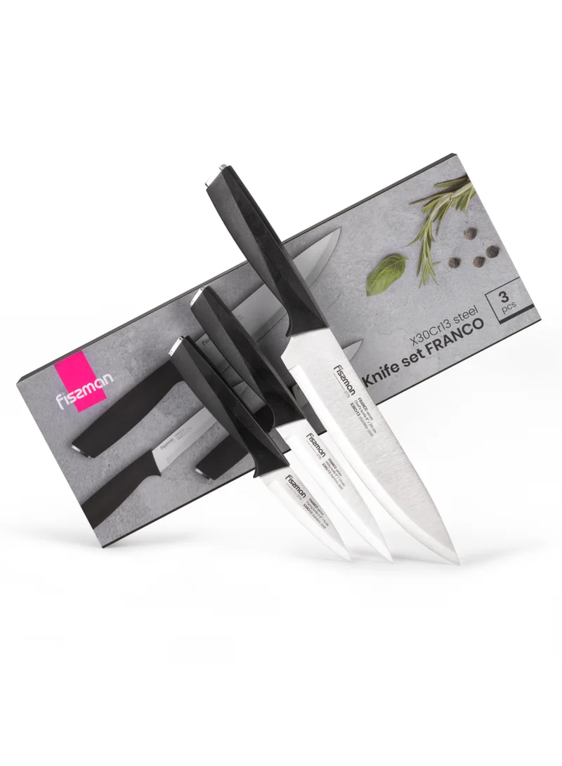Fissman 3-Piece Knife Set, Stainless Steel Franco Series 8'' Chef Knife, 5'' Utility Knife, 3.5'' Paring Knife