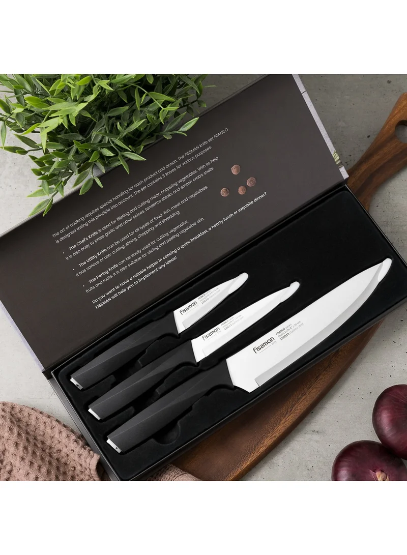 Fissman 3-Piece Knife Set, Stainless Steel Franco Series 8'' Chef Knife, 5'' Utility Knife, 3.5'' Paring Knife