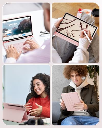 TUNKARMOR Keyboard Case for Samsung Galaxy Tab S10 Ultra / S9 Ultra / S8 Ultra 14.6 inch - with Wireless Detachable Bluetooth Keyboard and Mouse, Built-in Pen Slot, Lightweight and Portable - Pink - Image 5