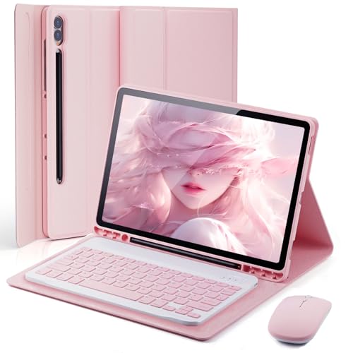 TUNKARMOR Keyboard Case for Samsung Galaxy Tab S10 Ultra / S9 Ultra / S8 Ultra 14.6 inch - with Wireless Detachable Bluetooth Keyboard and Mouse, Built-in Pen Slot, Lightweight and Portable - Pink - Image 1