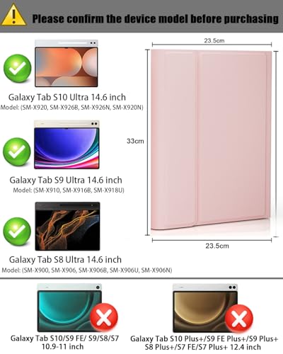 TUNKARMOR Keyboard Case for Samsung Galaxy Tab S10 Ultra / S9 Ultra / S8 Ultra 14.6 inch - with Wireless Detachable Bluetooth Keyboard and Mouse, Built-in Pen Slot, Lightweight and Portable - Pink - Image 2