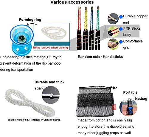 HenMerry Diabolo Chinese Yoyo Set ,Triple Bearing Diabolo Chinese Yo-yos Juggling Toys Colorful LED Diabolo with Diablo Sticks, Diabolo String&Net Bag, Easier Start/ Faster/ Stable&Lasts Longer (LED) - Image 4