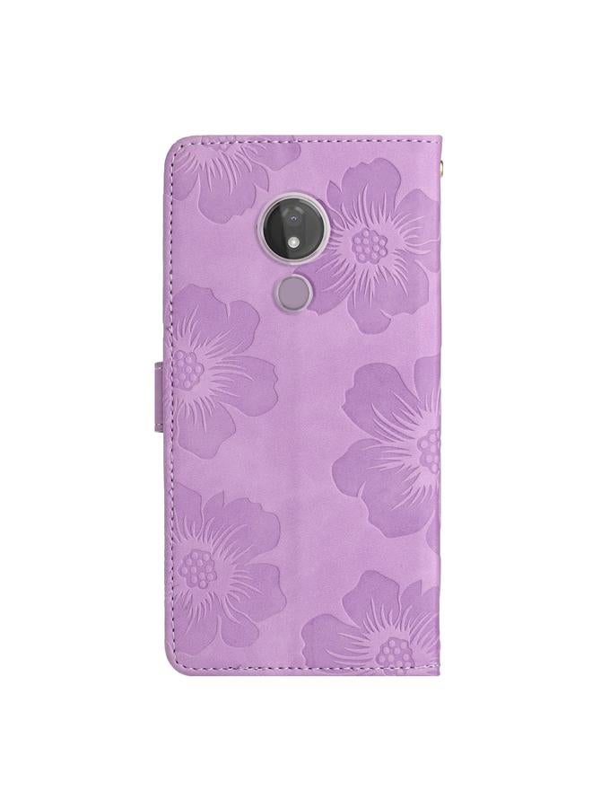 اس-توب جراب هاتف موتورولا موتو جي 7 باور مصنوع من الجلد بنقشة زهور - Image 3