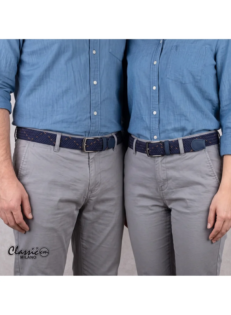 Classic Milano Blue (DWE-316) Classic Milano Braided Cotton Elastic Stretch Belt for Men & Women, Woven Canvas Web Belt with Gift Box, Adjustable Men's Belt | Full Length: 110CM (Free Size - Fits up to the waist of 40 Inches / 100 CM)  | Best Price UAE