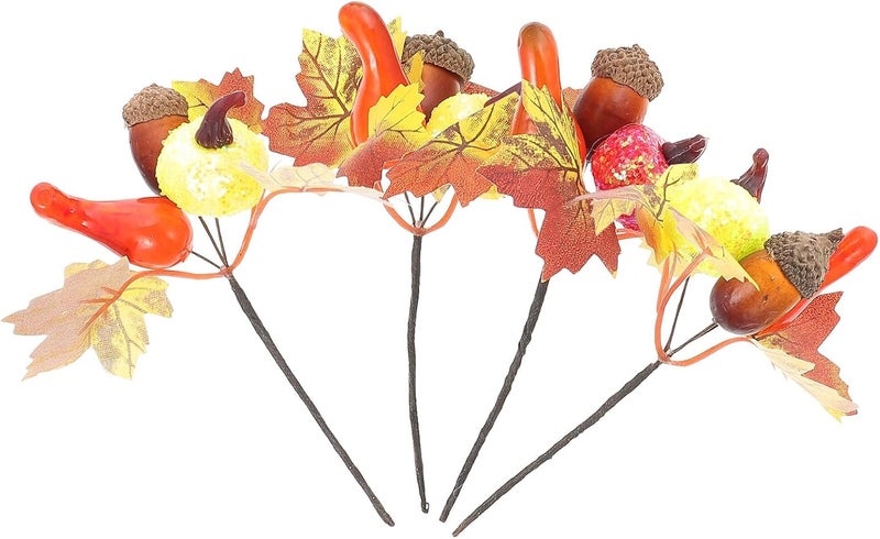 VICASKY 4pcs Thanksgiving Pumpkin Maple Leaf Branches Faux Plants Indoor Autumn Fall Gathering Home Décor Seasonal Arrangement - Image 1