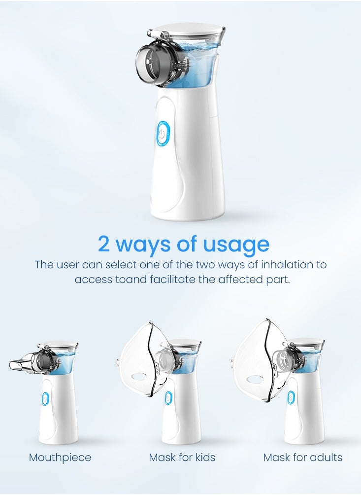 Portable Nebulizer for Adults and Kids, USB-C Rechargeable Handheld Nebulizer, 3 Masks, Travel and Home Use, White