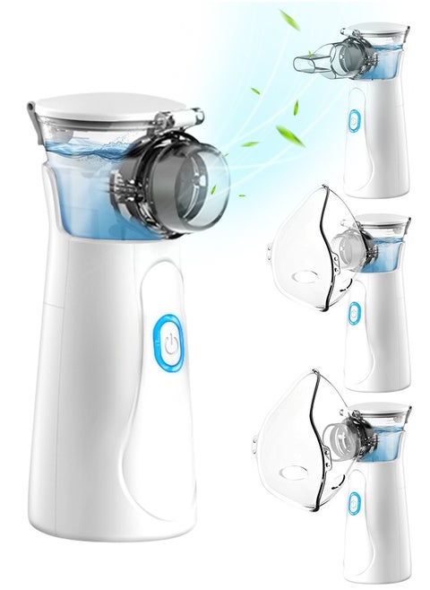 Portable Nebulizer for Adults and Kids, USB-C Rechargeable Handheld Nebulizer, 3 Masks, Travel and Home Use, White