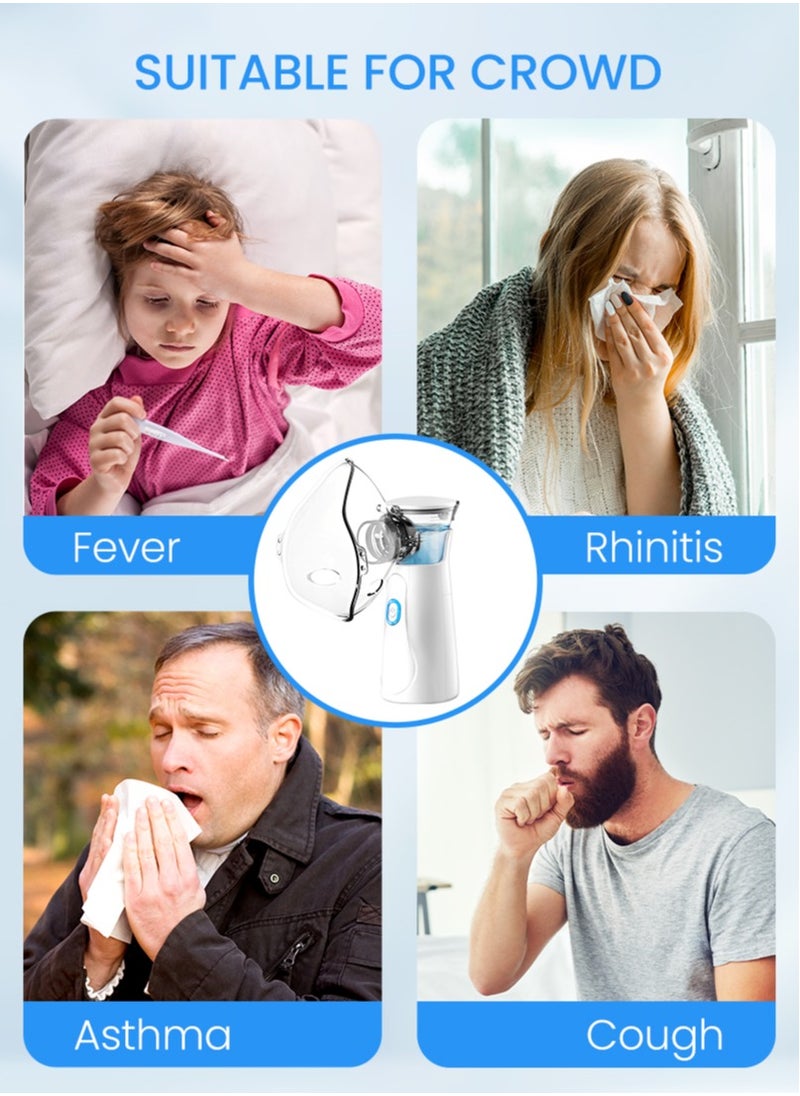 Portable Nebulizer for Adults and Kids, USB-C Rechargeable Handheld Nebulizer, 3 Masks, Travel and Home Use, White