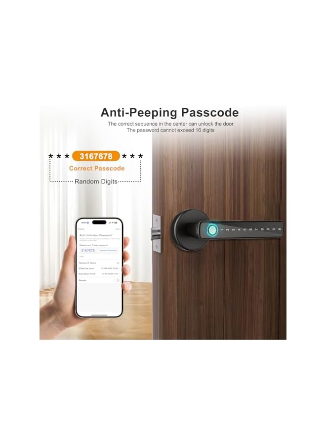 Smart Door Lock with Handle, Keyless Entry via Bluetooth, Tuya APP, 5-IC Cards, Codes, Keys, and Biometric Fingerprint for Home, Apartment, Office, Hotel, Bedroom (CS09) - Image 4