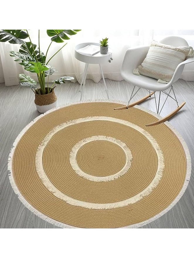HOME TASTE TOMSUN Handwoven Round Jute Rug Natural Beige Circular Area Mat with Fringed Edge  - Image 1