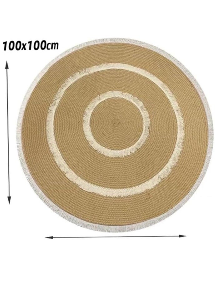 HOME TASTE TOMSUN Handwoven Round Jute Rug Natural Beige Circular Area Mat with Fringed Edge  - Image 2